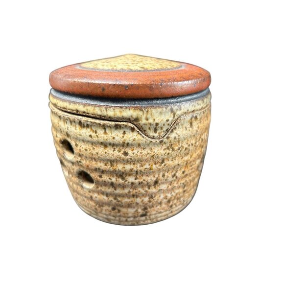 Stoneware Garlic Keeper Jar Studio Art Pottery French Style Vintage 1970’s - Picture 3 of 10